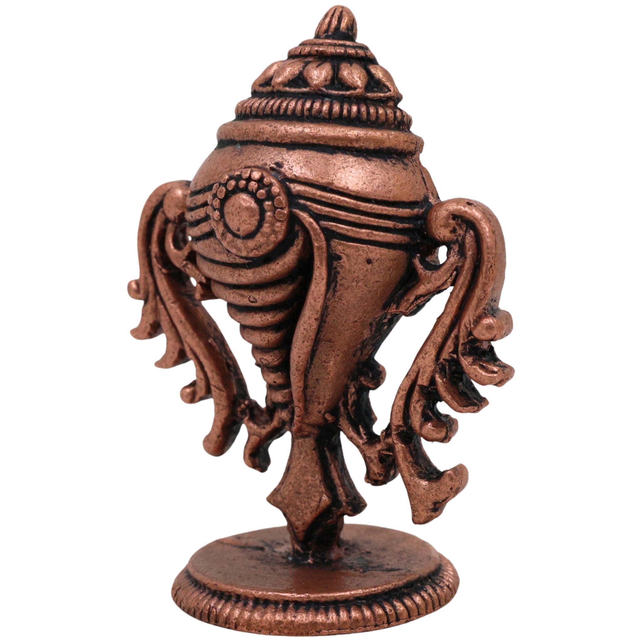 Copper Shankha Tamra Conch, Handcrafted Tamraloha Shankh for Vishnu Lakshmi Puja, Divine Hindu Temple Shankham, Brown, 2 Inch, 1 Piece