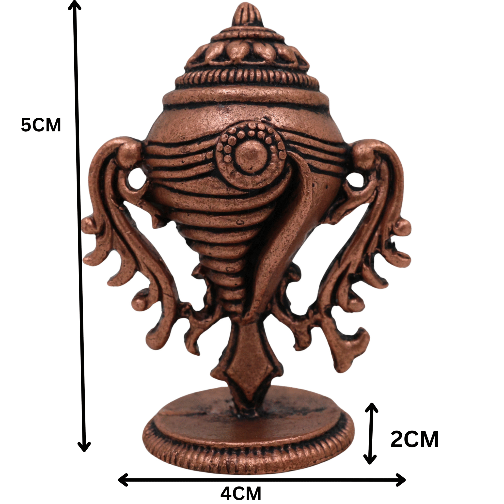 Copper Shankha Tamra Conch, Handcrafted Tamraloha Shankh for Vishnu Lakshmi Puja, Divine Hindu Temple Shankham, Brown, 2 Inch, 1 Piece