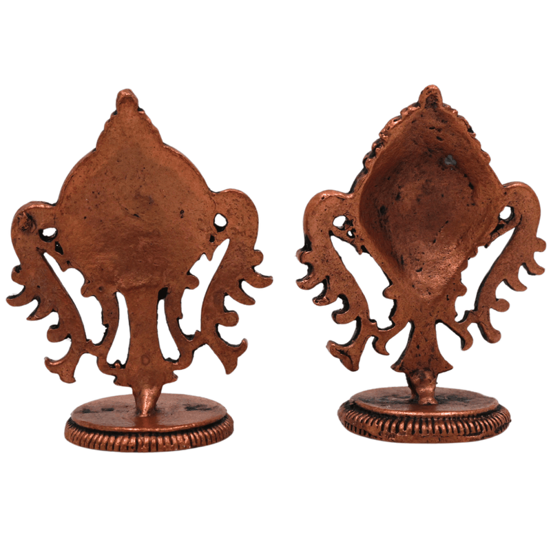 Copper Shankh Chakra Tamra Sudarshan Vishnu Symbol, Handcrafted Tamraloha Conch & Discus, Panchajanya Chakra Yantra for Pooja, Balaji, Tirupati, Narayana, Govinda, Perumal Temple Décor, Brown, 2 Inch, 1 Piece