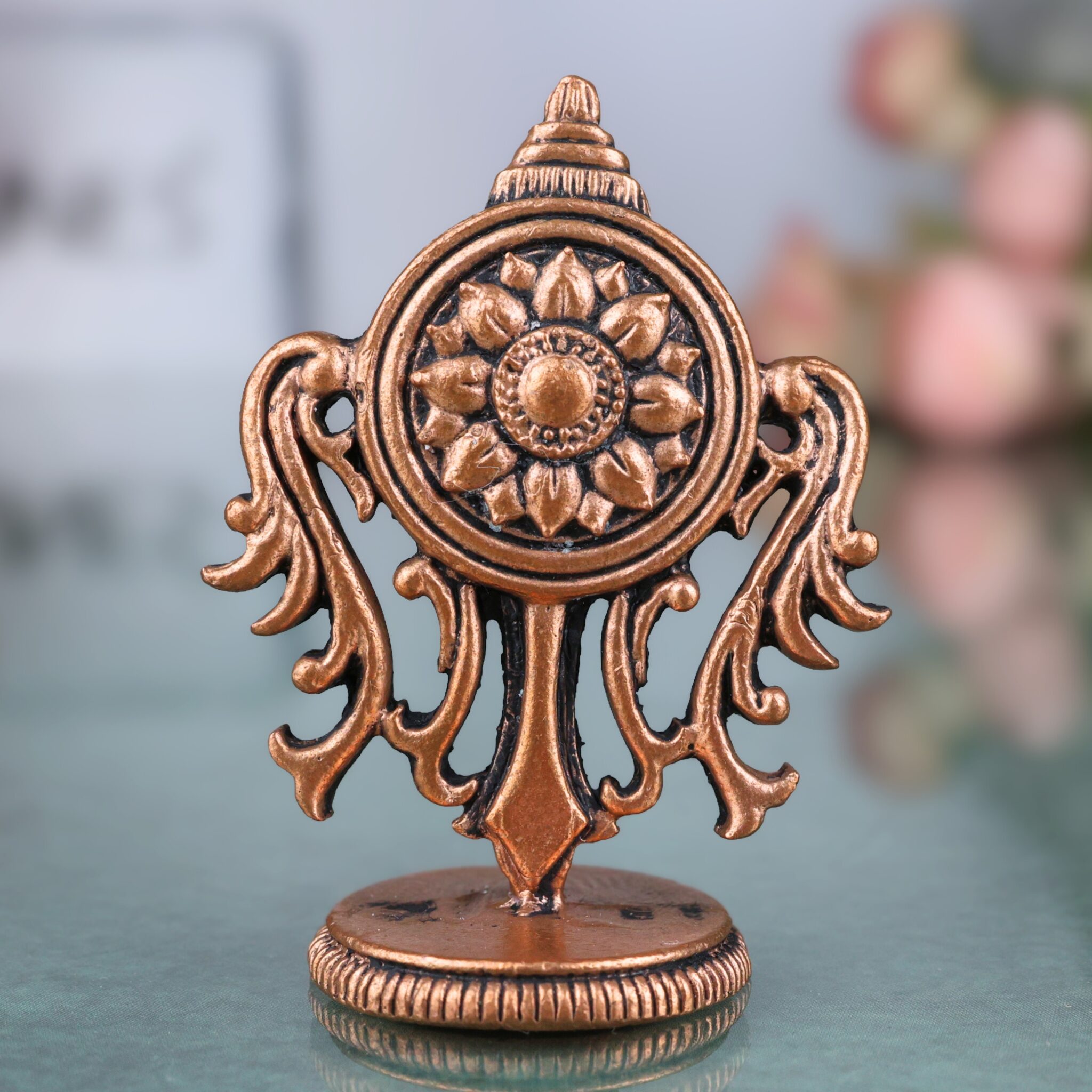Copper Sudarshan Chakra, Handcrafted Tamra Vishnu Chakra Yantra, Divine Narayana Sudarshana Disc for Protection, Energy & Positivity, Brown, 2 Inch, 1 Piece