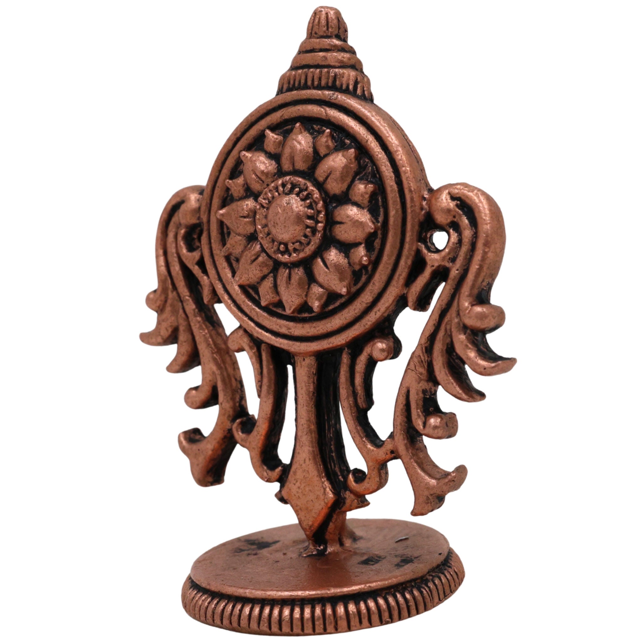 Copper Sudarshan Chakra, Handcrafted Tamra Vishnu Chakra Yantra, Divine Narayana Sudarshana Disc for Protection, Energy & Positivity, Brown, 2 Inch, 1 Piece