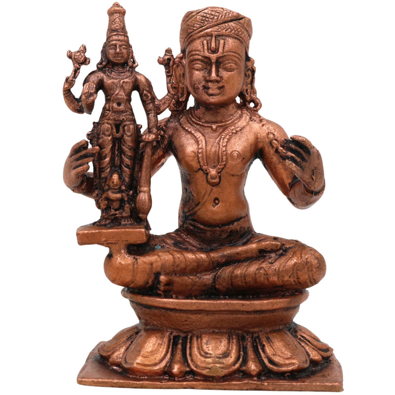 Copper Ramanujacharya Idol, Tamra Ramanuja Statue, Thamira Ramanujar Vigraham, Udayavar Emberumanar Murti, Vishishtadvaita Acharya Idol, Sri Vaishnava Decor Gift, Brown, 3.5 Inch, 1 Piece