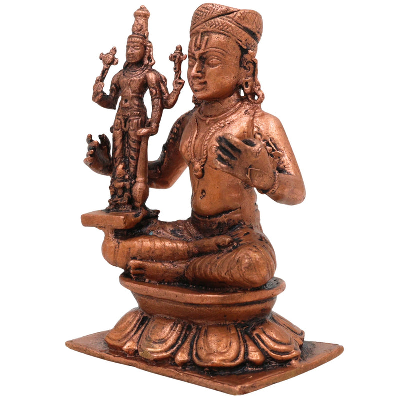 Copper Ramanujacharya Idol, Tamra Ramanuja Statue, Thamira Ramanujar Vigraham, Udayavar Emberumanar Murti, Vishishtadvaita Acharya Idol, Sri Vaishnava Decor Gift, Brown, 3.5 Inch, 1 Piece