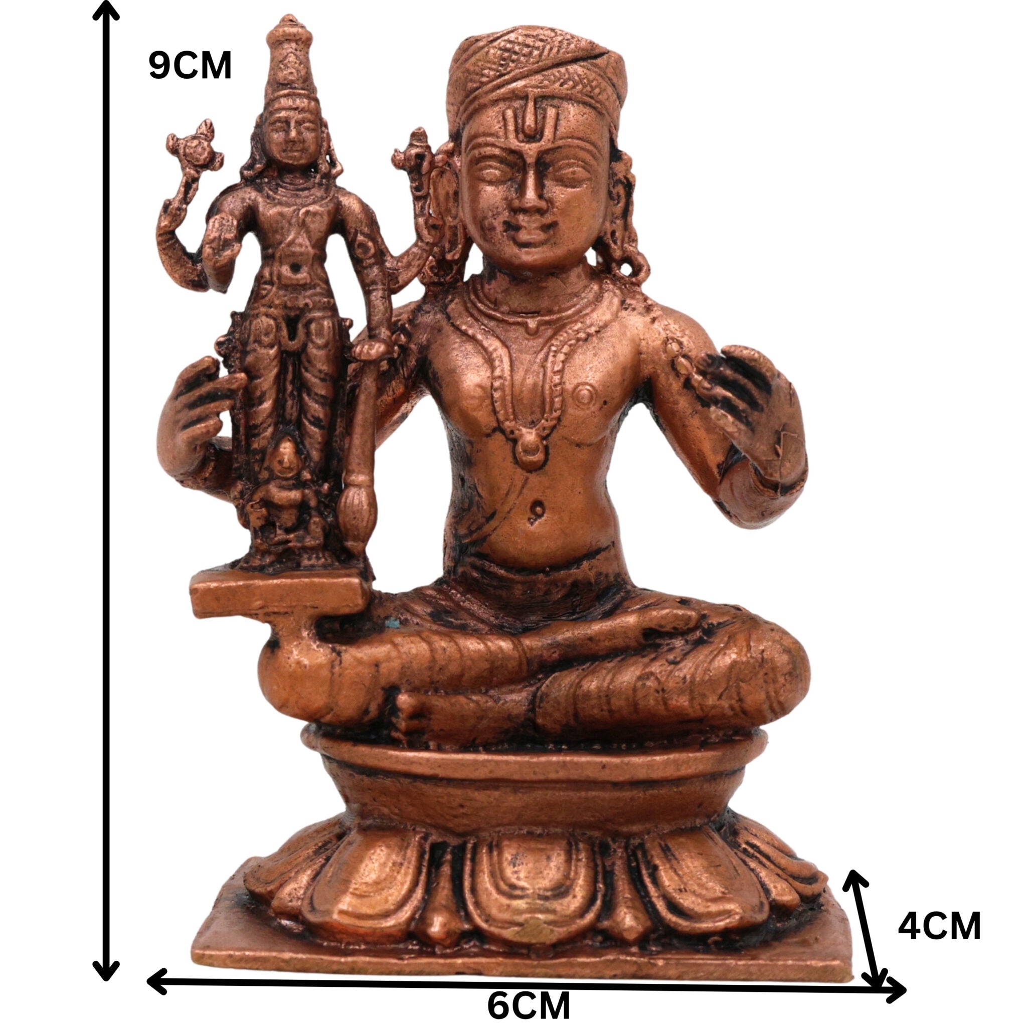 Copper Ramanujacharya Idol, Tamra Ramanuja Statue, Thamira Ramanujar Vigraham, Udayavar Emberumanar Murti, Vishishtadvaita Acharya Idol, Sri Vaishnava Decor Gift, Brown, 3.5 Inch, 1 Piece