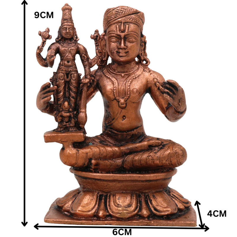 Copper Ramanujacharya Idol, Tamra Ramanuja Statue, Thamira Ramanujar Vigraham, Udayavar Emberumanar Murti, Vishishtadvaita Acharya Idol, Sri Vaishnava Decor Gift, Brown, 3.5 Inch, 1 Piece