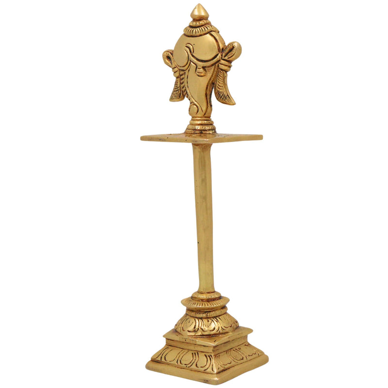 Brass Shankha Stand, Vishnu Symbol Conch Sign For Pooja , Sacred Hindu Puja Shankham Idol, Handcrafted Peetal Pital Shankh, Gold, 5 Inch, 1 Piece