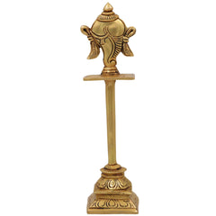 Brass Shankha Stand, Vishnu Symbol Conch Sign For Pooja , Sacred Hindu Puja Shankham Idol, Handcrafted Peetal Pital Shankh, Gold, 5 Inch, 1 Piece
