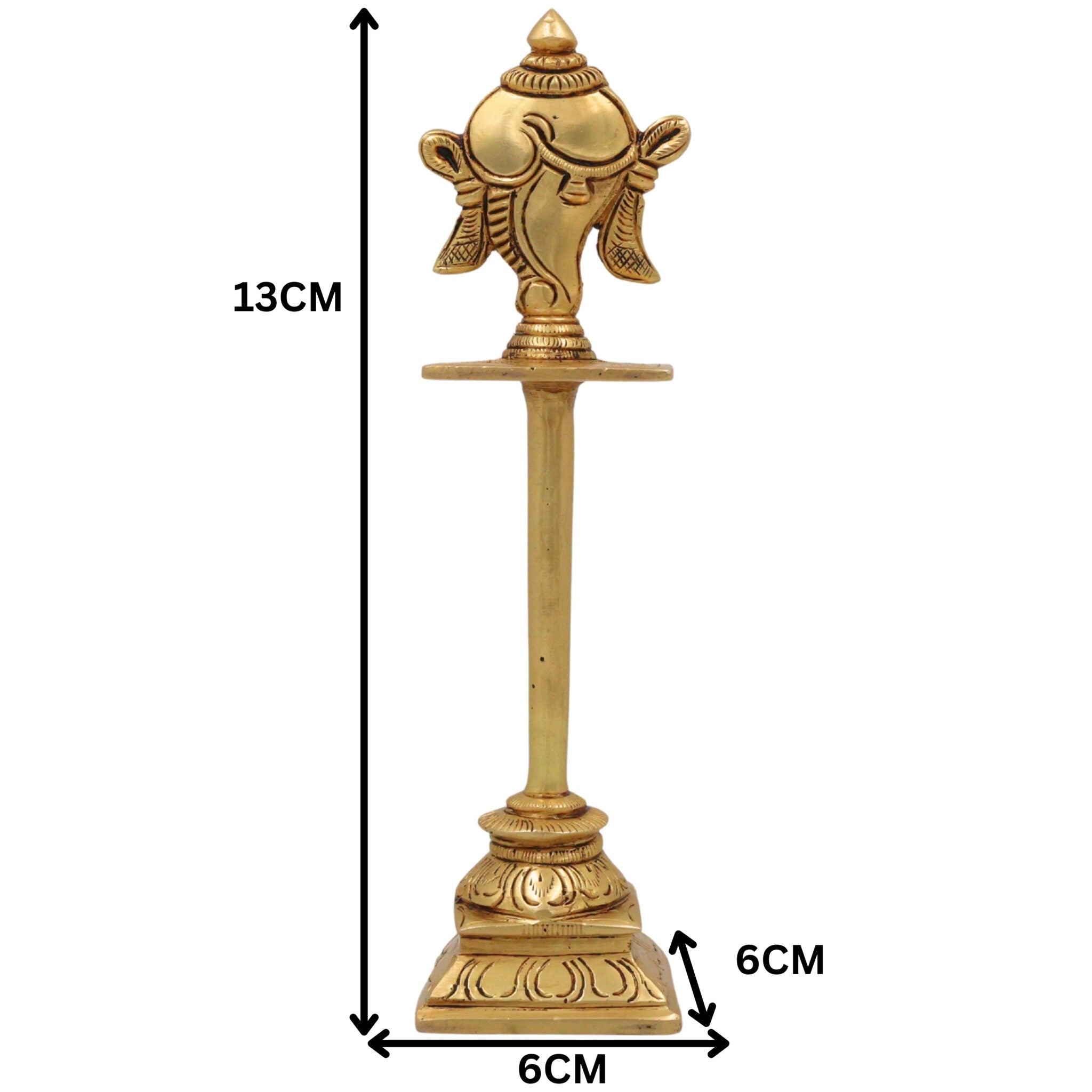 Brass Shankha Stand, Vishnu Symbol Conch Sign For Pooja , Sacred Hindu Puja Shankham Idol, Handcrafted Peetal Pital Shankh, Gold, 5 Inch, 1 Piece
