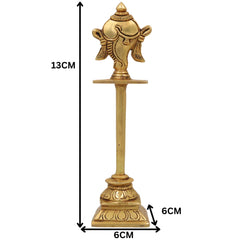 Brass Shankha Stand, Vishnu Symbol Conch Sign For Pooja , Sacred Hindu Puja Shankham Idol, Handcrafted Peetal Pital Shankh, Gold, 5 Inch, 1 Piece