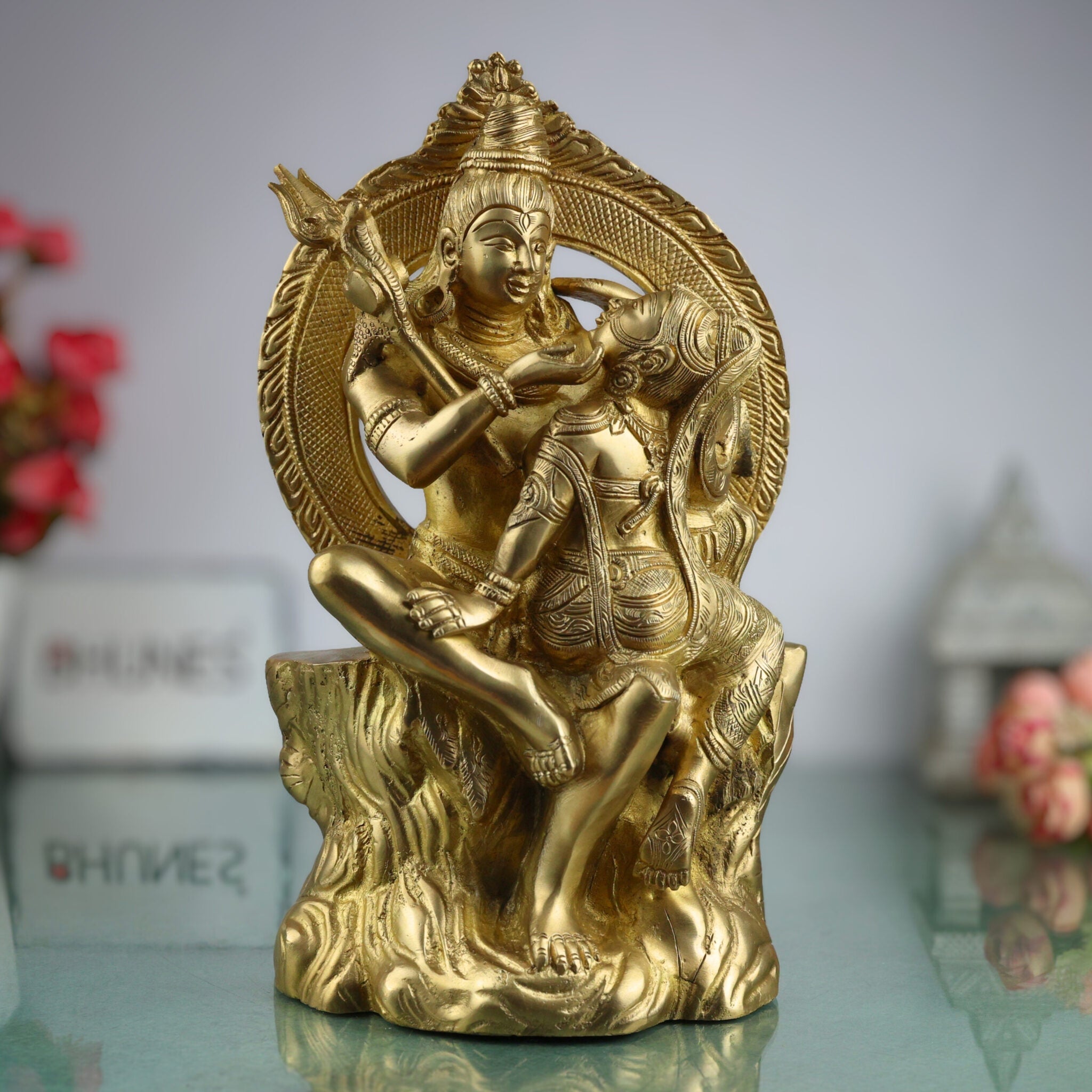 Brass Shiva And Parwati Idol | Shiv Parvati Brass Statue | Brass Shiva Parvati | Brass Shiv Parivar | Shivshankar Parvati | Murti | Idol |Statue, Gold, 13 Inch, 1 Piece