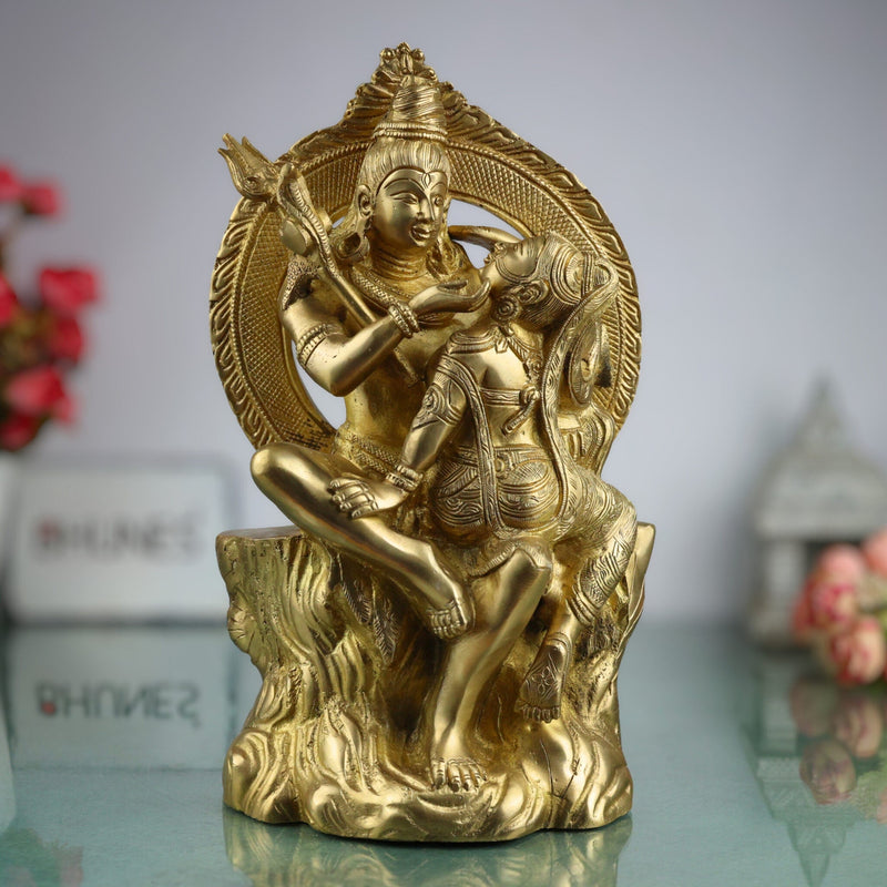Brass Shiva And Parwati Idol | Shiv Parvati Brass Statue | Brass Shiva Parvati | Brass Shiv Parivar | Shivshankar Parvati | Murti | Idol |Statue, Gold, 13 Inch, 1 Piece