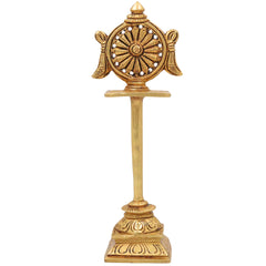 Brass Sudarshan Chakra Stand, Peetal Vishnu Chakra, Narayana Sudarshana Yantra, Sri Chakra for Pooja & Home Temple Decor, Gold, 5 Inch, 1 Piece