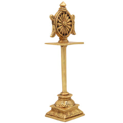 Brass Sudarshan Chakra Stand, Peetal Vishnu Chakra, Narayana Sudarshana Yantra, Sri Chakra for Pooja & Home Temple Decor, Gold, 5 Inch, 1 Piece