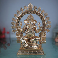 Bronze Handcrafted Ganesha Idol, Panchaloha Ganapati Vinayaka Statue, Chola Art South Indian Ganesh Murti, Vigneshwara Pillaiyar Figurine, Gold, 13.5 Inch, 1 Piece