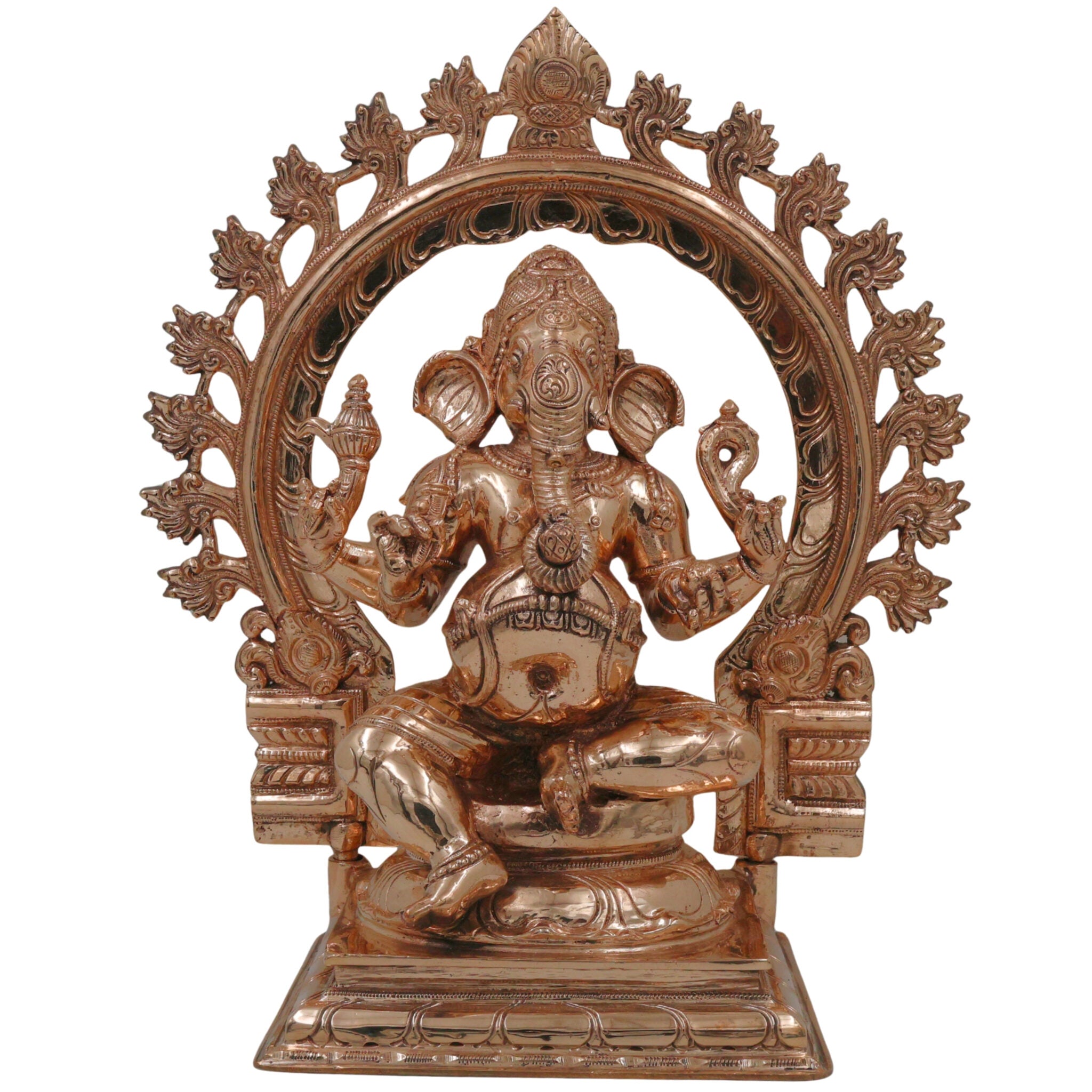 Bronze Handcrafted Ganesha Idol, Panchaloha Ganapati Vinayaka Statue, Chola Art South Indian Ganesh Murti, Vigneshwara Pillaiyar Figurine, Gold, 13.5 Inch, 1 Piece