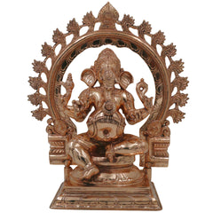 Bronze Handcrafted Ganesha Idol, Panchaloha Ganapati Vinayaka Statue, Chola Art South Indian Ganesh Murti, Vigneshwara Pillaiyar Figurine, Gold, 13.5 Inch, 1 Piece