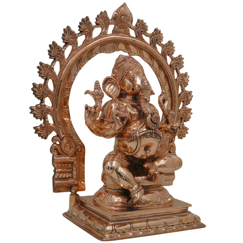 Bronze Handcrafted Ganesha Idol, Panchaloha Ganapati Vinayaka Statue, Chola Art South Indian Ganesh Murti, Vigneshwara Pillaiyar Figurine, Gold, 13.5 Inch, 1 Piece