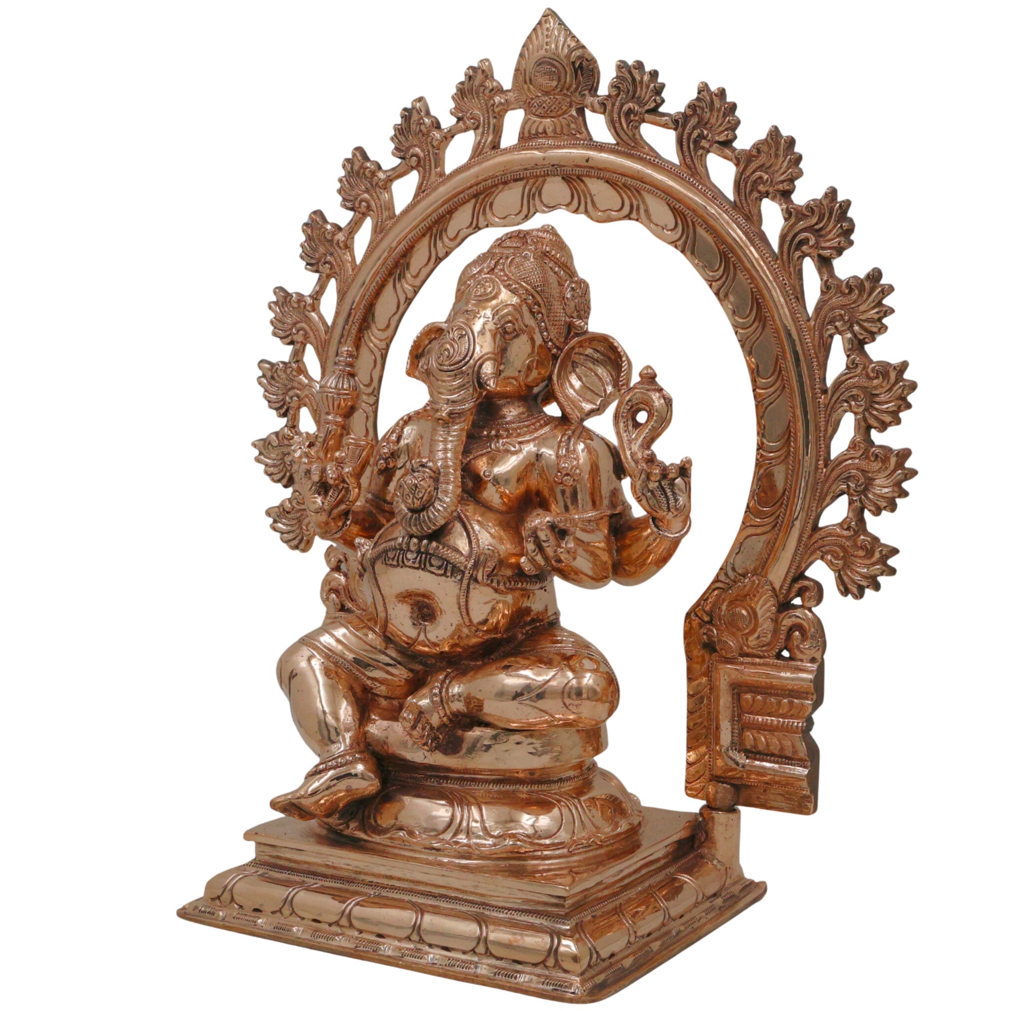 Bronze Handcrafted Ganesha Idol, Panchaloha Ganapati Vinayaka Statue, Chola Art South Indian Ganesh Murti, Vigneshwara Pillaiyar Figurine, Gold, 13.5 Inch, 1 Piece