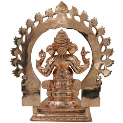 Bronze Handcrafted Ganesha Idol, Panchaloha Ganapati Vinayaka Statue, Chola Art South Indian Ganesh Murti, Vigneshwara Pillaiyar Figurine, Gold, 13.5 Inch, 1 Piece