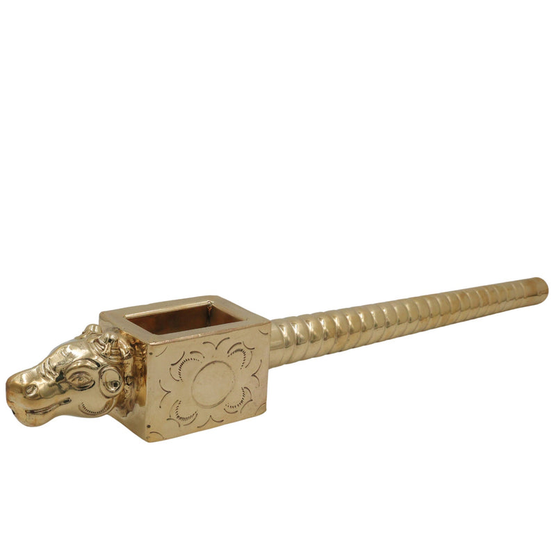 Brass Nandhi Havan Spoon Peetal Pooja Spoon, Pittal Homa Yagna Spoon, Vedic Agnihotra Ritual Tool, Sacred Nandi Dev Pital Spoon, Gold, 3 Inch, 1 Piece