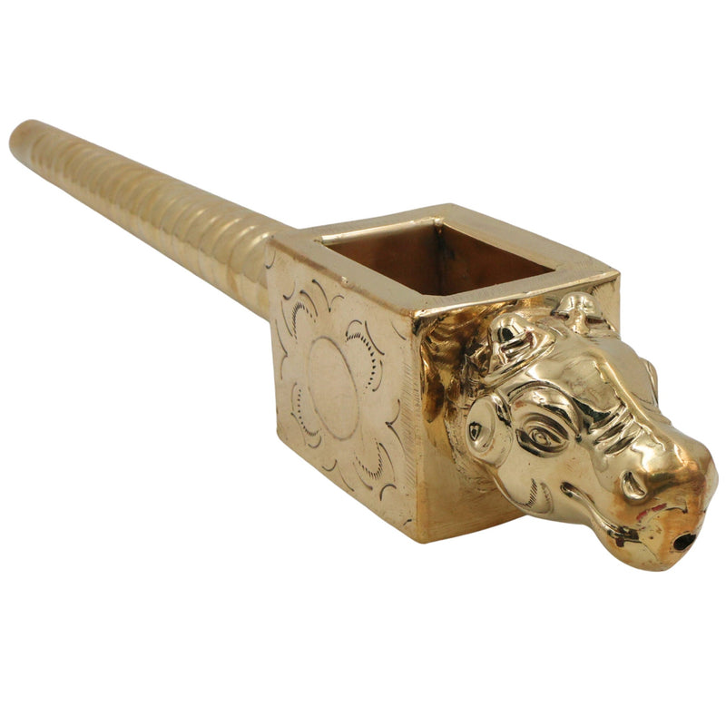 Brass Nandhi Havan Spoon Peetal Pooja Spoon, Pittal Homa Yagna Spoon, Vedic Agnihotra Ritual Tool, Sacred Nandi Dev Pital Spoon, Gold, 3 Inch, 1 Piece