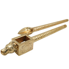 Brass Havan Spoon Set Sruva, Sruk Peetal Pittal Pooja Homam Yagna Agnihotra Vedic Ritual Spoon, Traditional Indian Temple Homa Spoon, Gold, 3 Inch, 2Piece