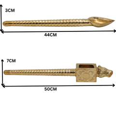 Brass Havan Spoon Set Sruva, Sruk Peetal Pittal Pooja Homam Yagna Agnihotra Vedic Ritual Spoon, Traditional Indian Temple Homa Spoon, Gold, 3 Inch, 2Piece