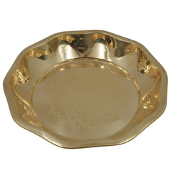 Handcrafted Brass Pooja Thali, Peetal Aarti Plate, Pital Puja Thambalam for Temple Rituals & Home Mandir, Traditional Pittal Worship Plate, Gold, 12.20 Inch, 1 Piece