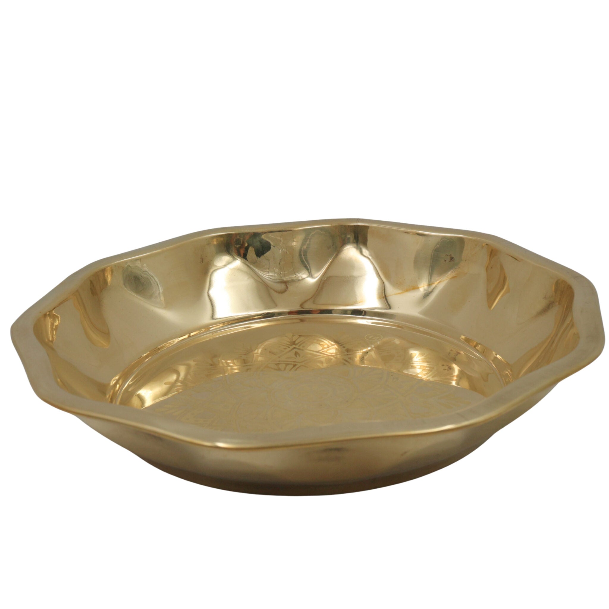 Handcrafted Brass Pooja Thali, Peetal Aarti Plate, Pital Puja Thambalam for Temple Rituals & Home Mandir, Traditional Pittal Worship Plate, Gold, 12.20 Inch, 1 Piece