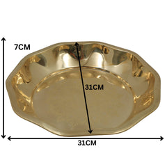 Handcrafted Brass Pooja Thali, Peetal Aarti Plate, Pital Puja Thambalam for Temple Rituals & Home Mandir, Traditional Pittal Worship Plate, Gold, 12.20 Inch, 1 Piece