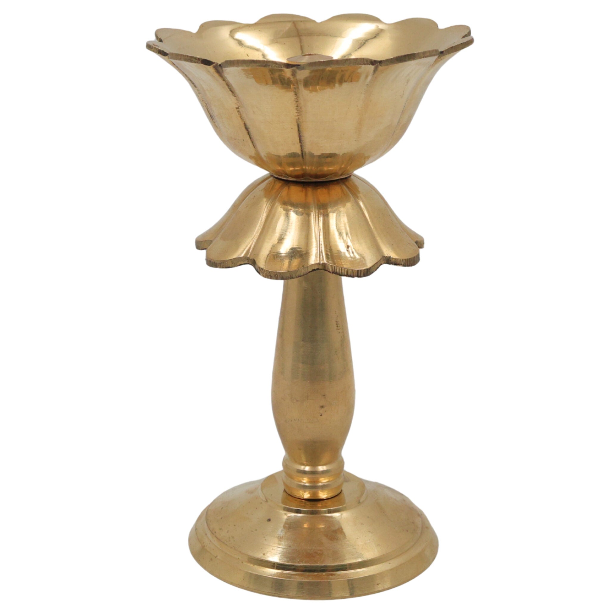 Brass Lotus Lamp, Kamal Deep Padma Deepam Vilakku, Handcrafted Pital Kamal Diya for Pooja Mandir & Home Décor, Gold, 6 Inch, 1 Piece