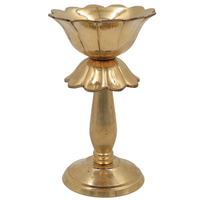 Brass Lotus Lamp, Kamal Deep Padma Deepam Vilakku, Handcrafted Pital Kamal Diya for Pooja Mandir & Home Décor, Gold, 6 Inch, 1 Piece