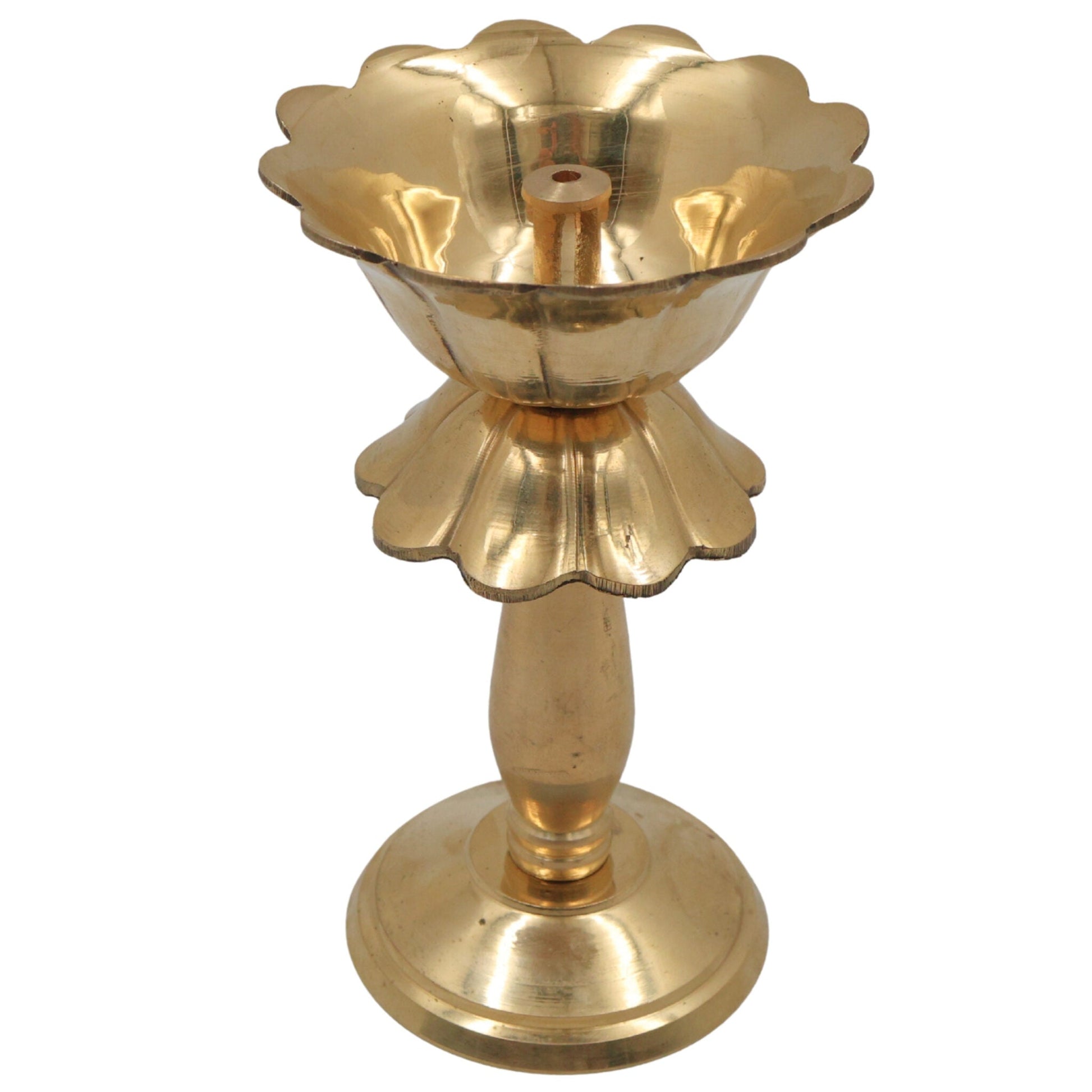 Brass Lotus Lamp, Kamal Deep Padma Deepam Vilakku, Handcrafted Pital Kamal Diya for Pooja Mandir & Home Décor, Gold, 6 Inch, 1 Piece