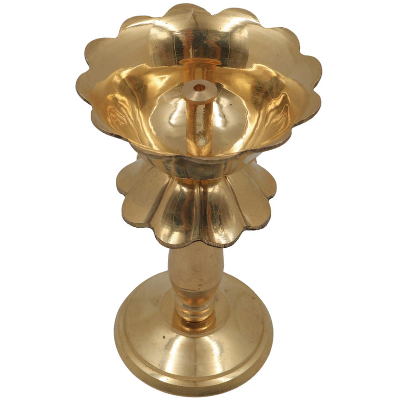 Brass Lotus Lamp, Kamal Deep Padma Deepam Vilakku, Handcrafted Pital Kamal Diya for Pooja Mandir & Home Décor, Gold, 6 Inch, 1 Piece