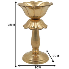 Brass Lotus Lamp, Kamal Deep Padma Deepam Vilakku, Handcrafted Pital Kamal Diya for Pooja Mandir & Home Décor, Gold, 6 Inch, 1 Piece