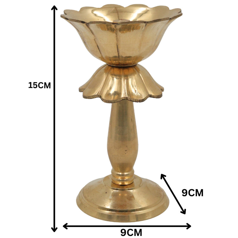 Brass Lotus Lamp, Kamal Deep Padma Deepam Vilakku, Handcrafted Pital Kamal Diya for Pooja Mandir & Home Décor, Gold, 6 Inch, 1 Piece