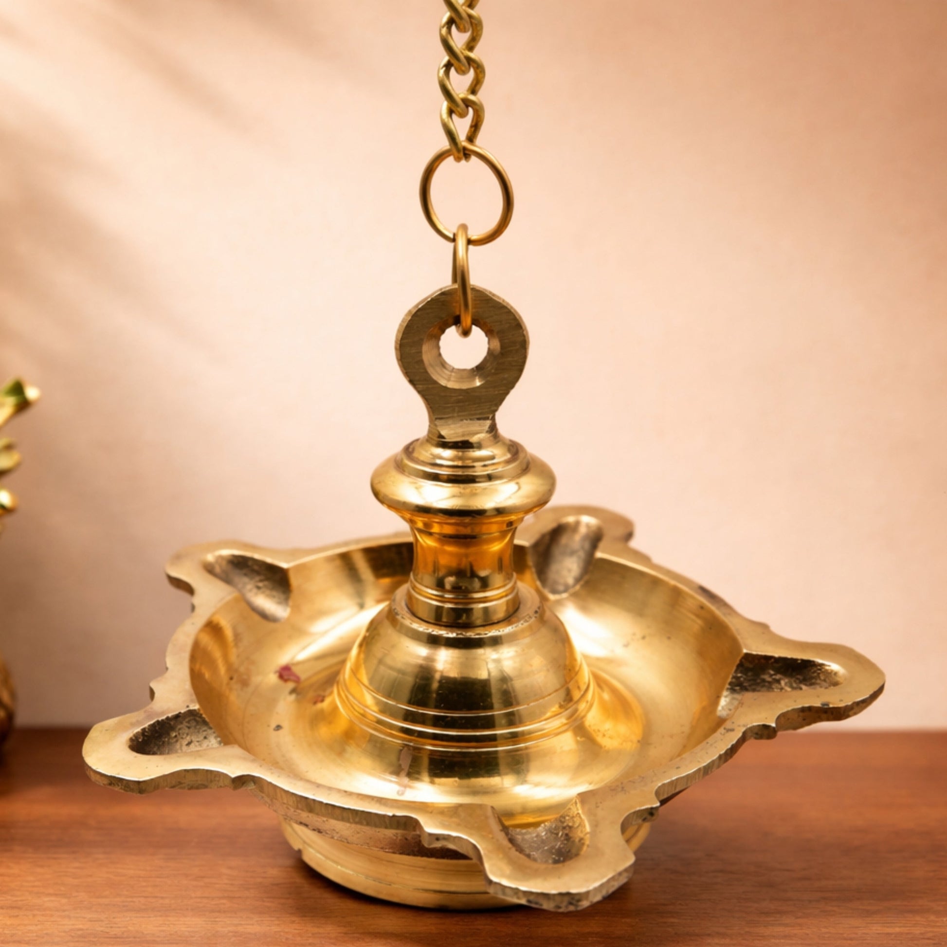 Brass Hanging Lamp Deepam Vilakku for Pooja,  Traditional Temple Decor & Auspicious Gifting, Gold, 3 Inch, 1 Piece
