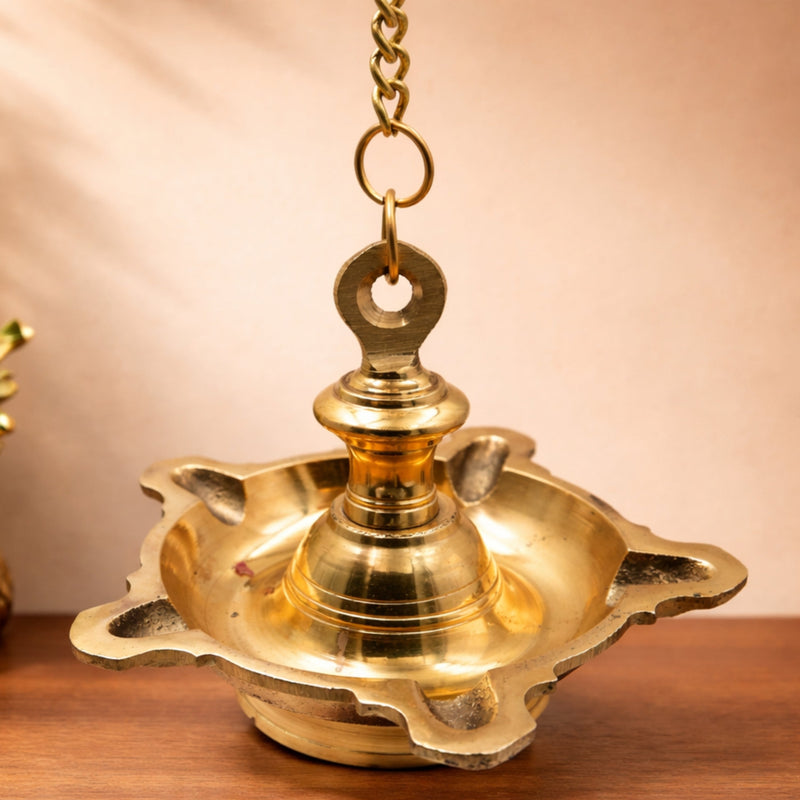 Brass Hanging Lamp Deepam Vilakku for Pooja,  Traditional Temple Decor & Auspicious Gifting, Gold, 3 Inch, 1 Piece