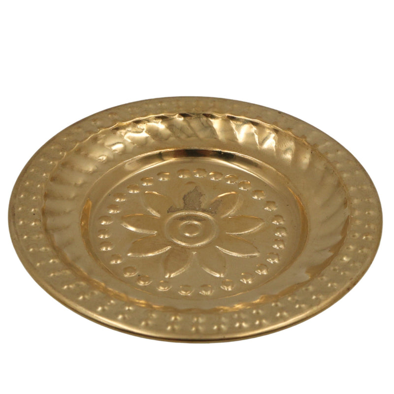Handcrafted Brass Pooja Thali, Peetal Aarti Plate, Traditional Hindu Puja Thambalam, Pittal Pooja Plate for Daily Worship & Temple Rituals, Gold, 0.5 Inch, 1 Piece