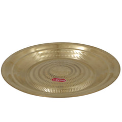 Brass Pooja Thali, Peetal Aarti Plate, Handcrafted Traditional Pital Puja Thambalam for Hindu Rituals, Temple & Home Worship, Gold, 2 Inch, 1 Piece