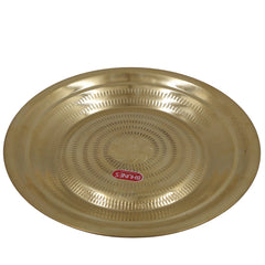 Brass Pooja Thali, Peetal Aarti Plate, Handcrafted Traditional Pital Puja Thambalam for Hindu Rituals, Temple & Home Worship, Gold, 2 Inch, 1 Piece