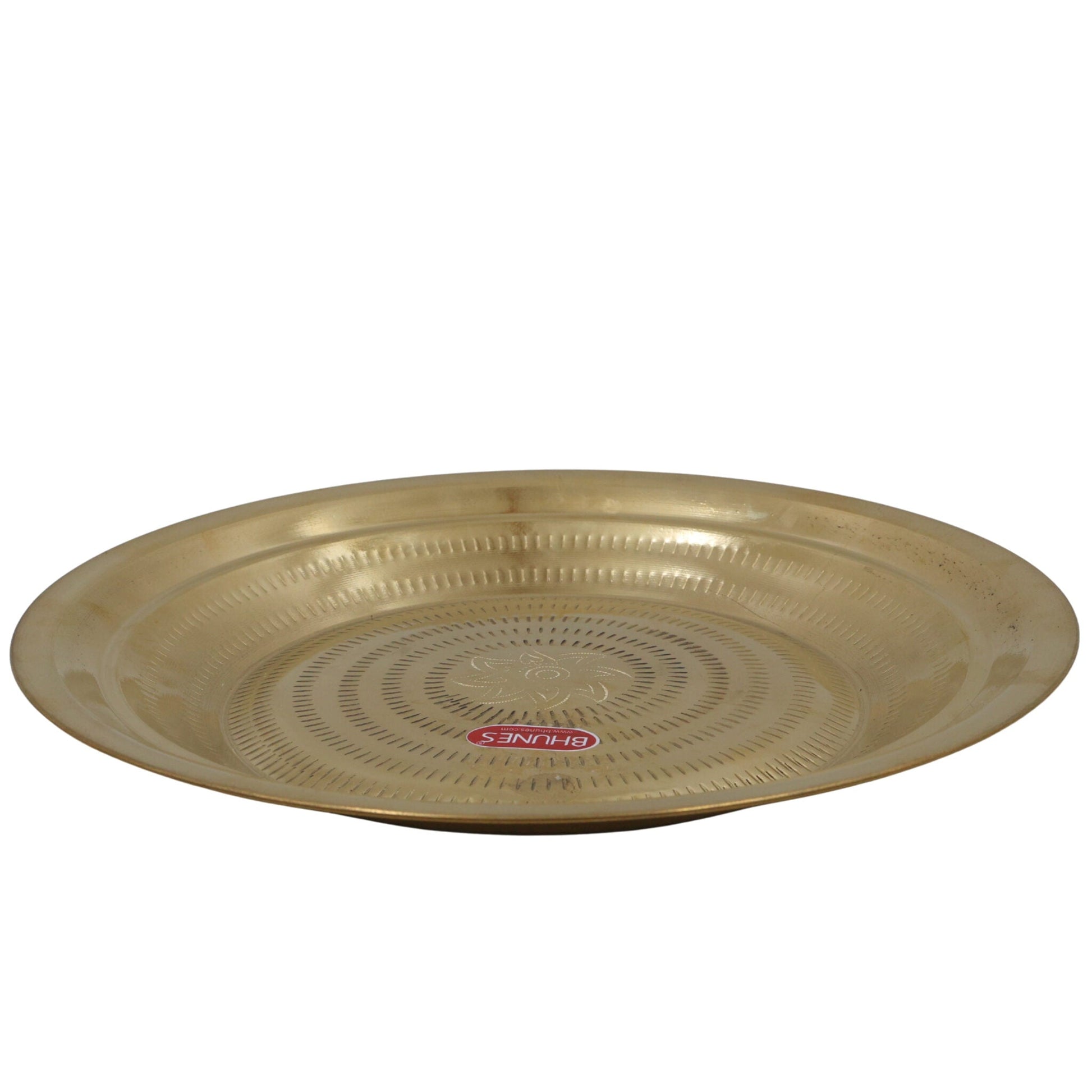 Brass Pooja Thali, Peetal Aarti Plate, Handcrafted Traditional Pital Puja Thambalam for Hindu Rituals, Temple & Home Worship, Gold, 2 Inch, 1 Piece