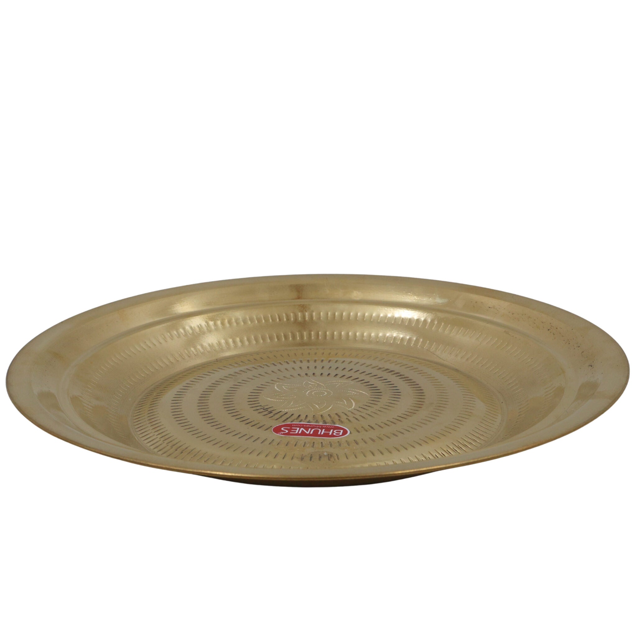 Brass Pooja Thali, Peetal Aarti Plate, Handcrafted Traditional Pital Puja Thambalam for Hindu Rituals, Temple & Home Worship, Gold, 2 Inch, 1 Piece