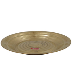 Brass Pooja Thali, Peetal Aarti Plate, Handcrafted Traditional Pital Puja Thambalam for Hindu Rituals, Temple & Home Worship, Gold, 2 Inch, 1 Piece