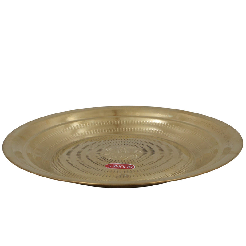 Brass Pooja Thali, Peetal Aarti Plate, Handcrafted Traditional Pital Puja Thambalam for Hindu Rituals, Temple & Home Worship, Gold, 2 Inch, 1 Piece