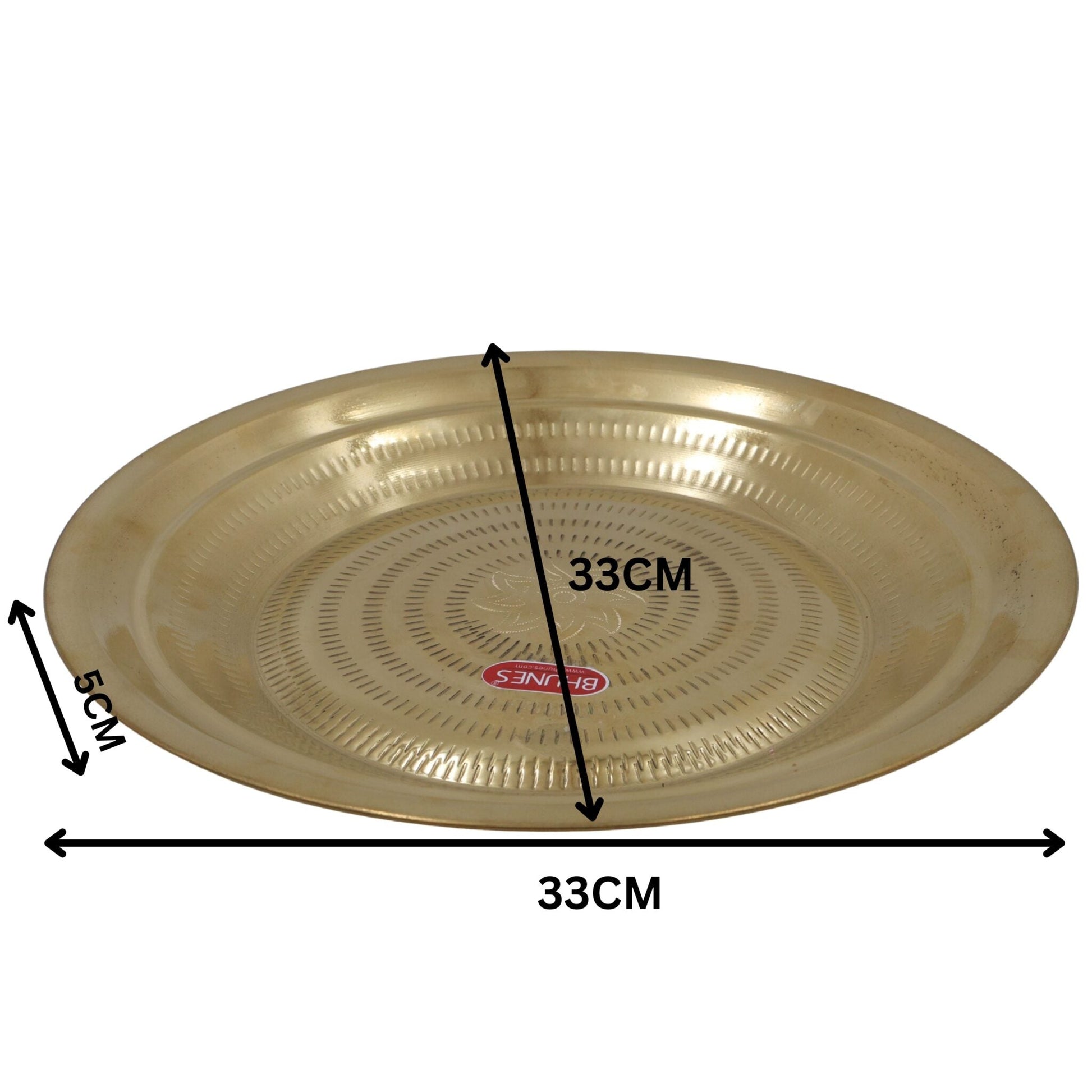 Brass Pooja Thali, Peetal Aarti Plate, Handcrafted Traditional Pital Puja Thambalam for Hindu Rituals, Temple & Home Worship, Gold, 2 Inch, 1 Piece