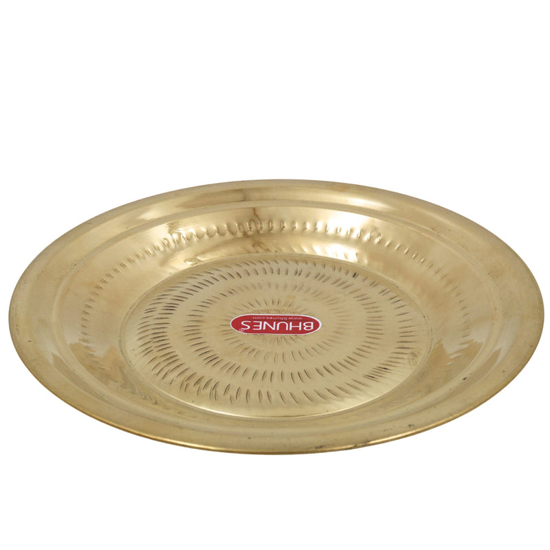 Brass Pooja Thali, Handcrafted Pure Peetal Aarti Plate, Traditional Pittal Pooja Plate for Temple, Puja, and Worship Rituals, Gold, 8.66 Inch, 1 Piece
