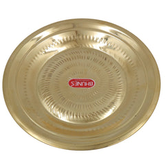 Brass Pooja Thali, Handcrafted Pure Peetal Aarti Plate, Traditional Pittal Pooja Plate for Temple, Puja, and Worship Rituals, Gold, 8.66 Inch, 1 Piece
