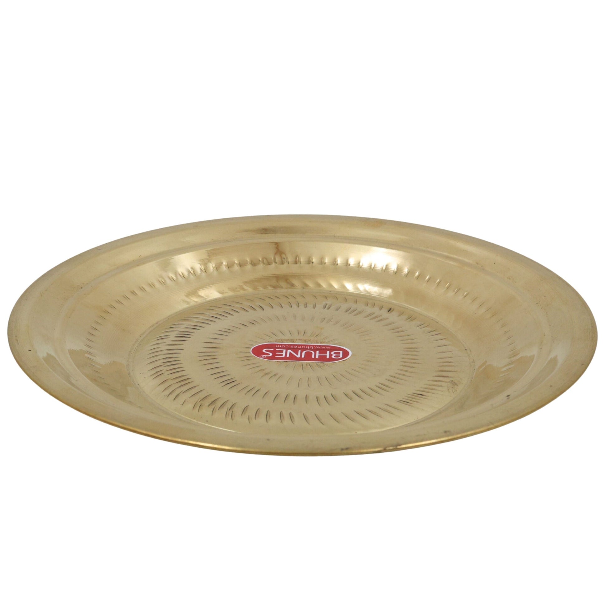 Brass Pooja Thali, Handcrafted Pure Peetal Aarti Plate, Traditional Pittal Pooja Plate for Temple, Puja, and Worship Rituals, Gold, 8.66 Inch, 1 Piece