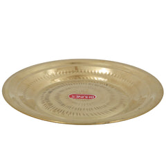 Brass Pooja Thali, Handcrafted Pure Peetal Aarti Plate, Traditional Pittal Pooja Plate for Temple, Puja, and Worship Rituals, Gold, 8.66 Inch, 1 Piece